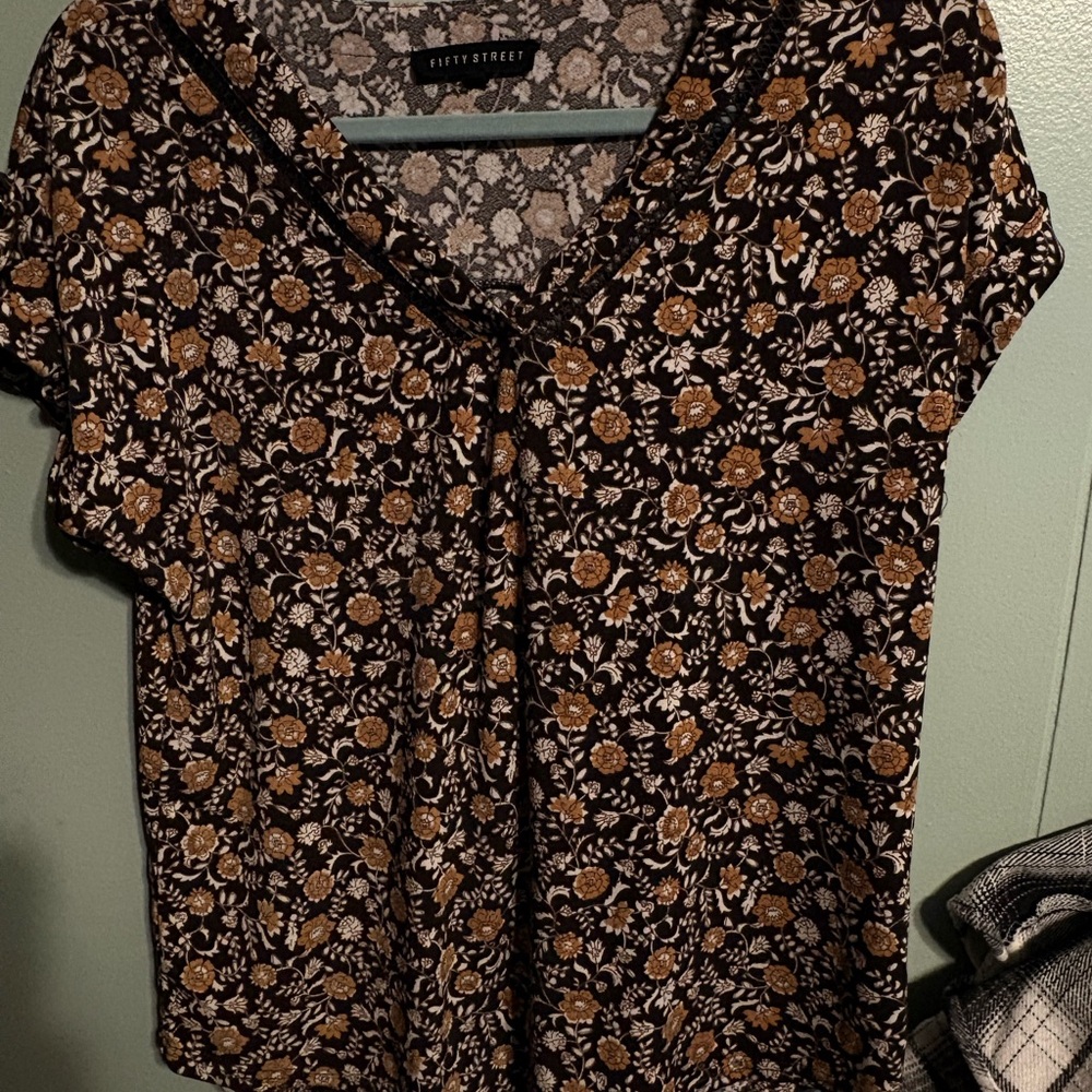 Women's Floral Black and Brown Top